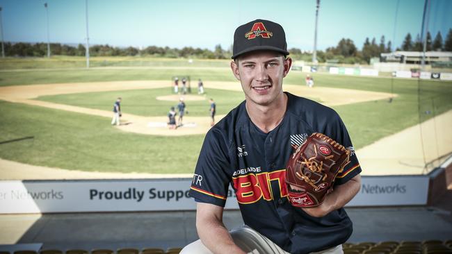 Eastern Illinios University pitcher Ky Hampton pictured while with the Adelaide Bite in 2017. Picture: AAP/Mike Burton