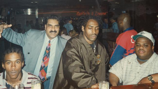 Surfers Paradise Glitter Strip nightclub VIP host Jimmy Ozturk (second left) with Coolio (second from right) at Cocktails and Dreams nightclub, Gold Coast