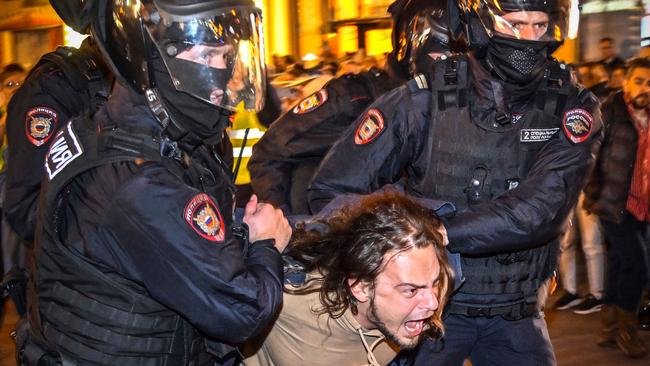 Russians around the country protested against the partial mobilisation announced in September. Picture: AFP.