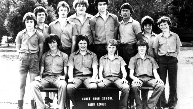 Former NSW State of Origin captain Laurie Daley (3rd R top row) as a schoolboy at Junee High School in a 1983 photo.