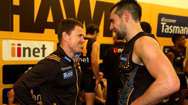 Round 11: Hawthorn v GWS Brendon Bolton & Luke Hodge Pic:Wayne Ludbey AFLR1114