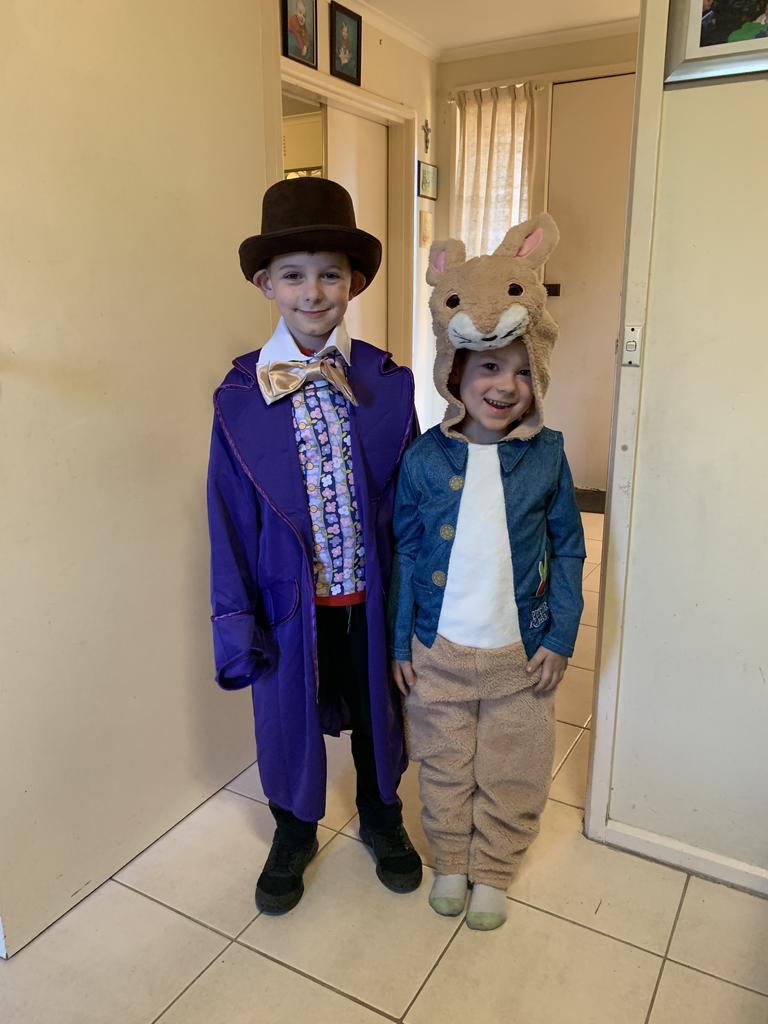 Blake dressed as Willy Wonka and Noah as Peter Rabbit.