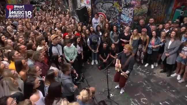 Ed Sheeran performs in Melbourne lane