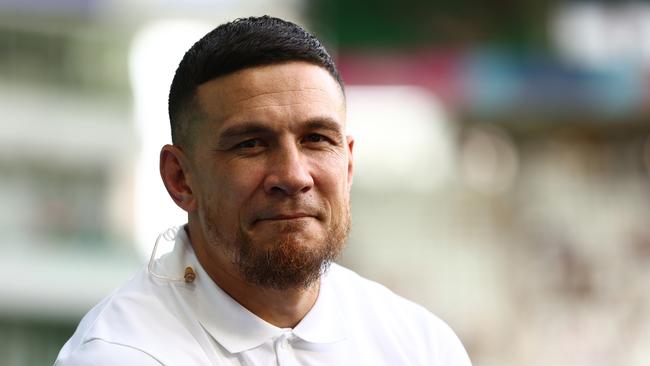 SAINT-ETIENNE, FRANCE - SEPTEMBER 17: Former player Sonny Bill Williams during the Rugby World Cup France 2023 match between Australia and Fiji at Stade Geoffroy-Guichard on September 17, 2023 in Saint-Etienne, France. (Photo by Chris Hyde/Getty Images)