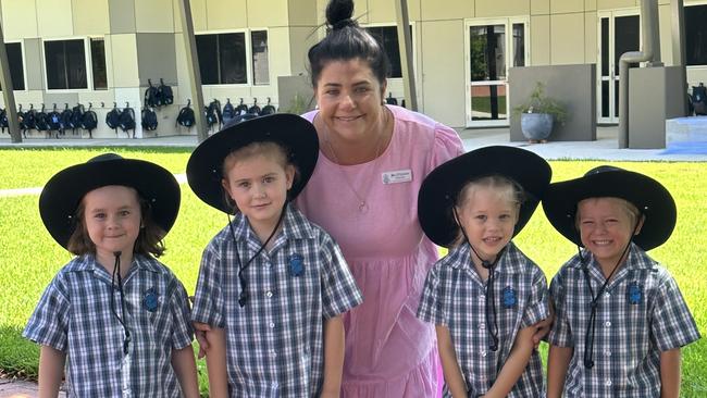 St Joseph’s Primary School principal Bec O'Conner pictured with some of this year's preps.