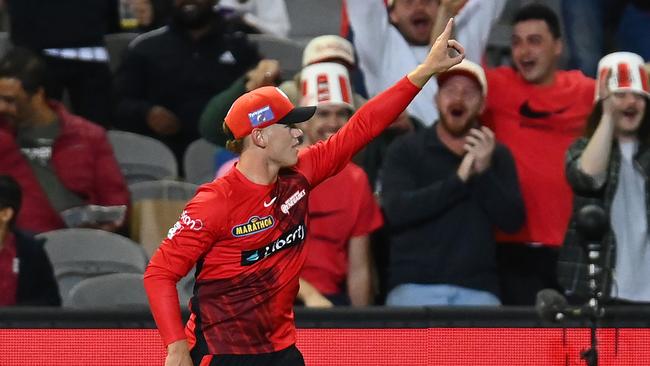 Jake Fraser-McGurk celebrates taking a screamer to dismiss Jake Weatherald. Picture: Quinn Rooney/Getty Images