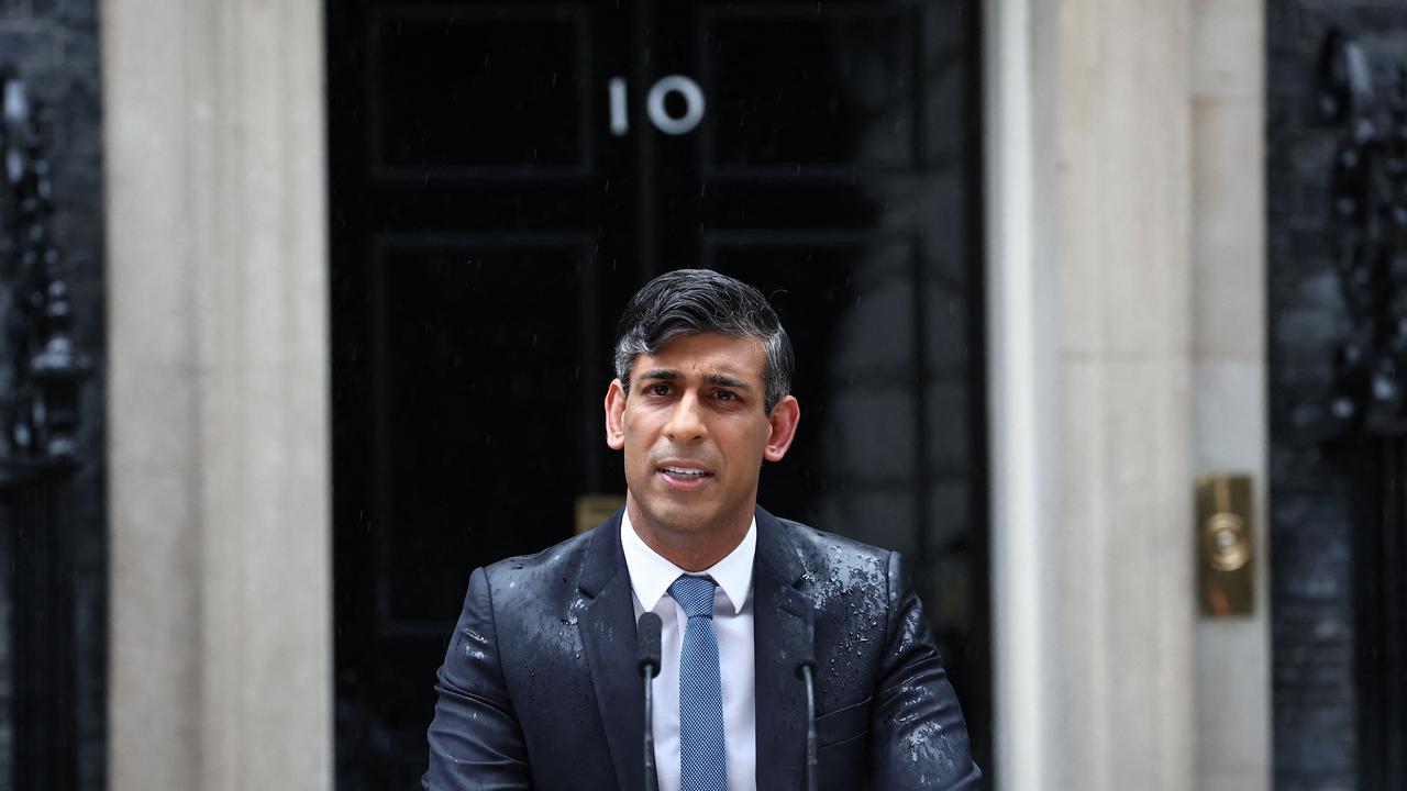 Britain's Prime Minister Rishi Sunak delivers a speech to announce the date of the UK's next general election, at 10 Downing Street in central London, on May 22, 2024. (Photo by HENRY NICHOLLS / AFP)