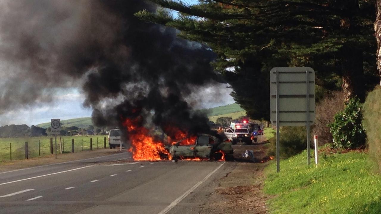 The fiery scene. Picture: Nine News