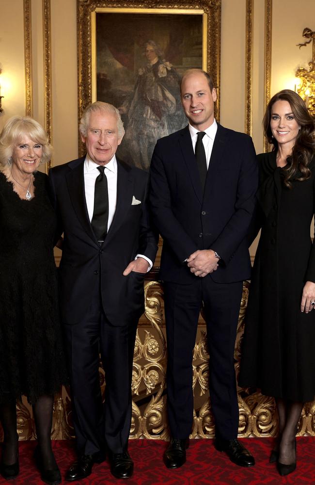 Camilla, Queen Consort, King Charles III, Prince William, Prince of Wales and Catherine, Princess of Wales in an official portrait released on Saturday. Picture: CHRIS JACKSON / BUCKINGHAM PALACE / AFP.