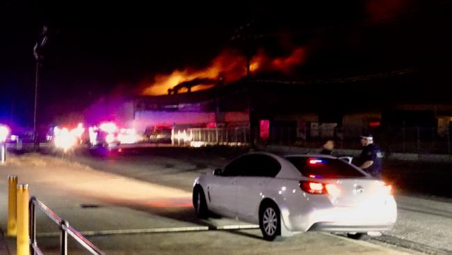 The factory ablaze on Bishop St about 1am. Picture: Supplied