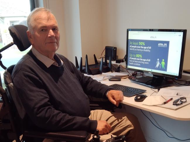 Peter Willcocks, 73, of Melbourne, is one of 800 people who have signed up for a class action against the NDIS, which has not allowed them to join the scheme due to their age. Picture: Supplied