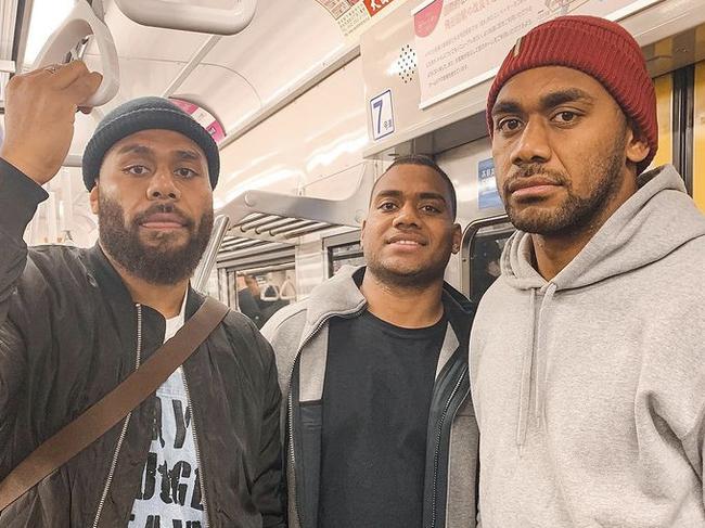 Samu Kerevi with his brothers Jone and Josua in Tokyo.