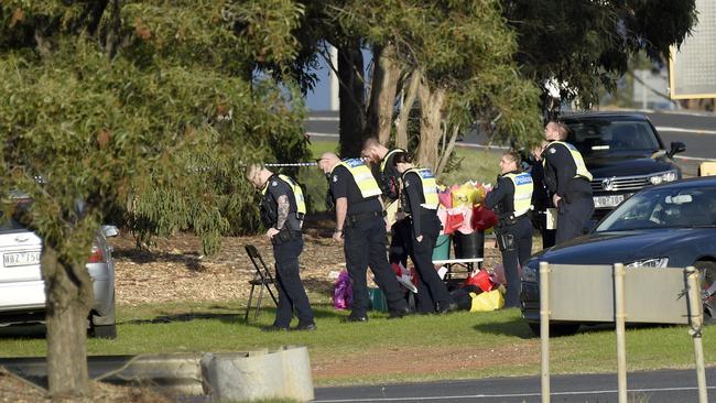 Police at the scene of an alleged shooting at a roadside florist on Gisborne-Melton Road in Melton. Picture: NCA NewsWire / Andrew Henshaw