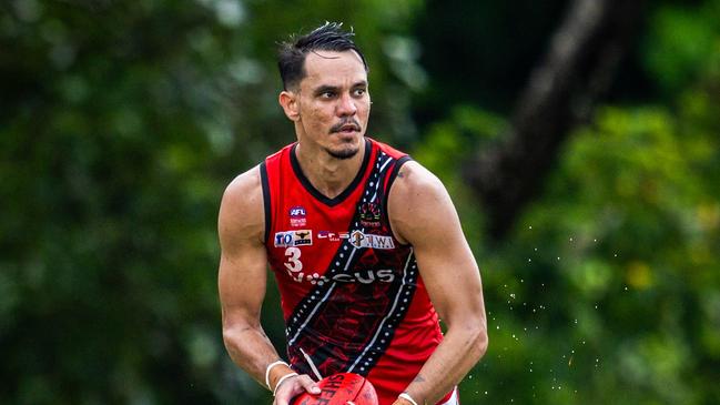 Braedon McLean playing for the Tiwi Bombers in the 2024-25 NTFL season. Picture: Patch Clapp / AFLNT Media