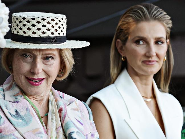 OCTOBER 9, 2023. (LR) Emma Freedman, Gai Waterhouse, Kate Waterhouse and Edwina McCann at TAB Ladies day Everest breakfast at Custom House. Picture: Adam Yip