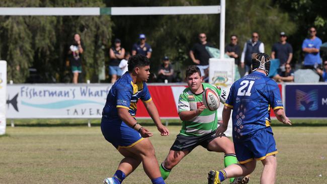 Action galleries of the junior rugby union grand finals, match played at Surfers Paradise Home Ground. Gold Coast Eagles Vs Currumbin Alligators under 16s division. Picture Mike Batterham