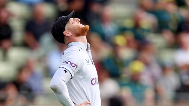 Ben Stokes rides the emotions of Australia’s desperate day five chase. Picture: Getty