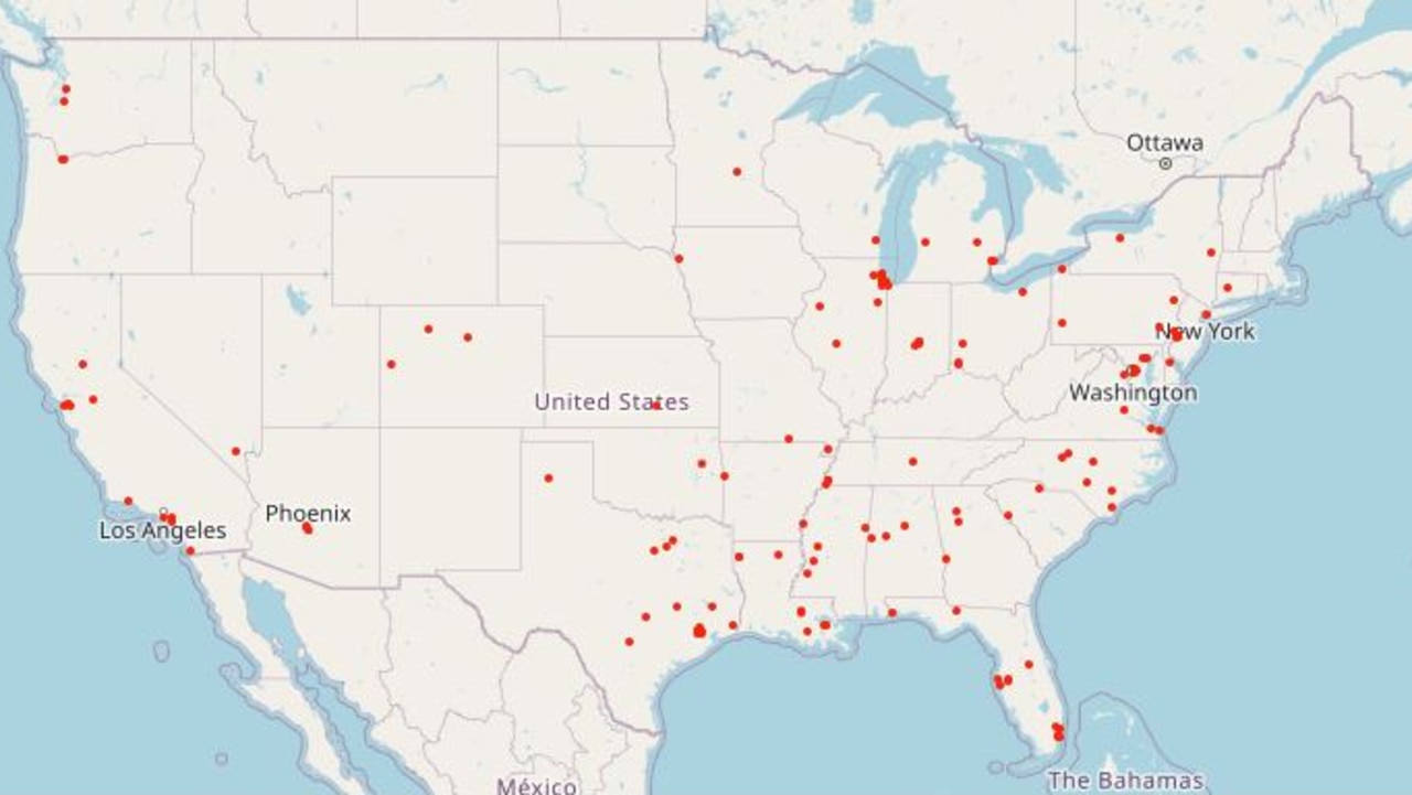 This map shows every mass shooting. Picture: Gun Violence Archive