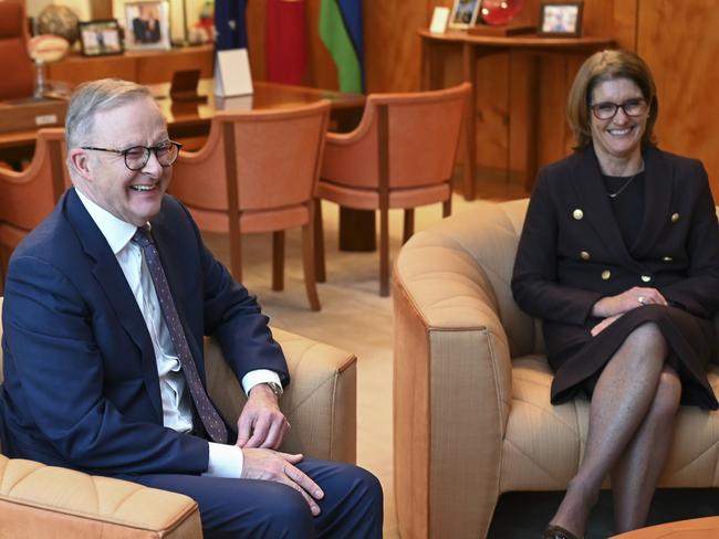 CANBERRA, AUSTRALIA, NewsWire Photos. JULY 14, 2023: The Prime Minister, Anthony Albanese and Treasurer, Jim Chalmers with Michele Bullock the Next Reserve Bank of Australia Governor at  Parliament House in Canberra. Picture: NCA NewsWire / Martin Ollman