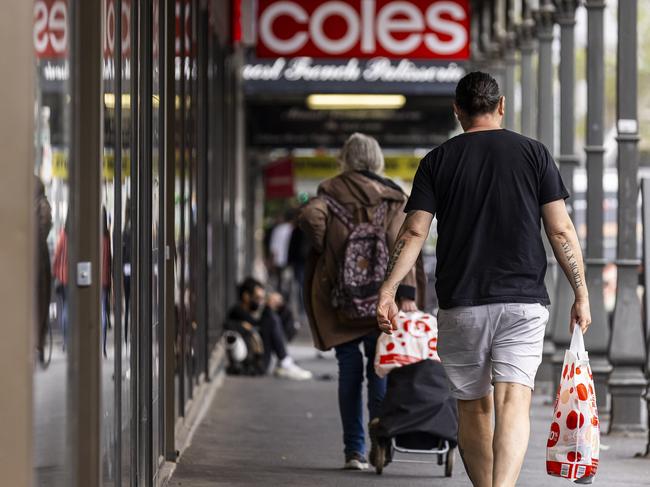 MELBOURNE, AUSTRALIA - NewsWire Photos October 15, 2021:  A person is seen carrying a Coles bag in Richmond, Melbourne, Victoria. Picture: NCA NewsWire / Daniel Pockett