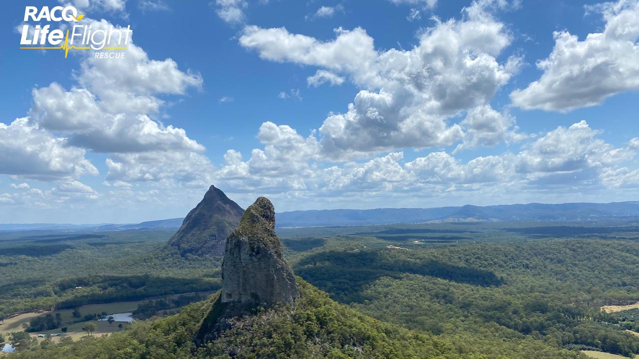 Mt Beerwah photo from the air, via RACQ Lifeflight rescue helicopter.