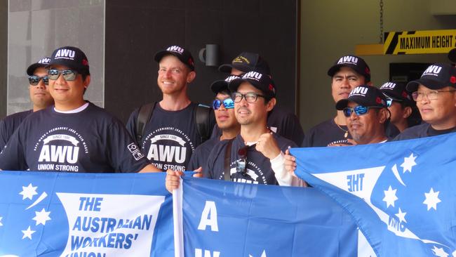 Australian Workers Union AWU at the Unions NT May Day March in Darwin on May 1, 2023. Picture: Annabel Bowles