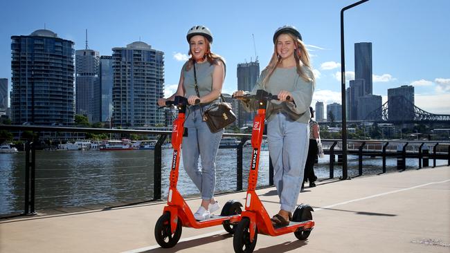 Renee Kelly and Belinda Sobin both from New South Wales on the Riverwalk New Farm, on Monday. Picture: Steve Pohlner