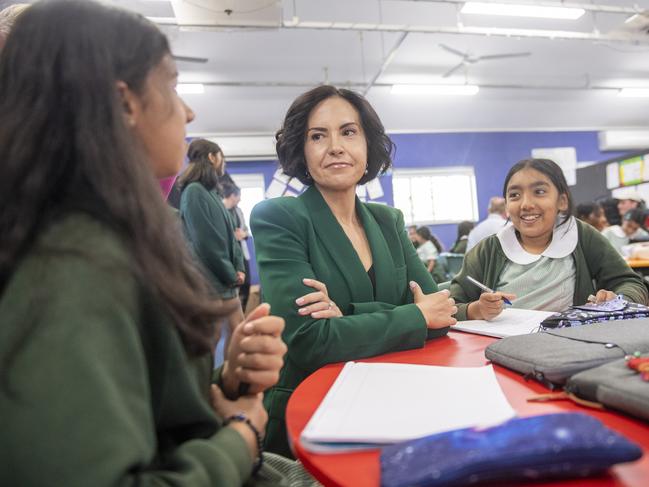 Education Minister and Deputy Premier Prue Car with students at Girraween Public School. Picture: Jeremy Piper