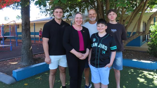 CLP candidate for Solomon Lisa Bayliss at Durack School polling centre with her husband Wayne, and sons B, Isaac and Jacob. Picture: Fia Walsh.