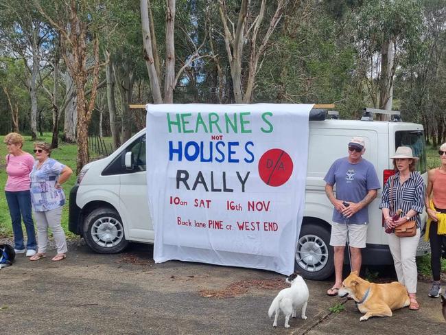 Residents of Sandy Beach protesting the proposed 113 lot housing development, 2025.