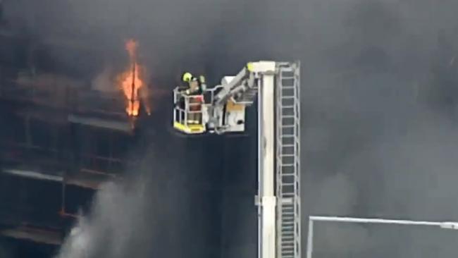 A massive building fire is pictured at Sydney's Circular Quay. Picture: Twitter / Seven News