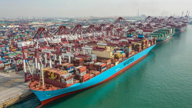 A cargo ship berths at a port in Qingdao in China's eastern Shandong province. Picture: AFP