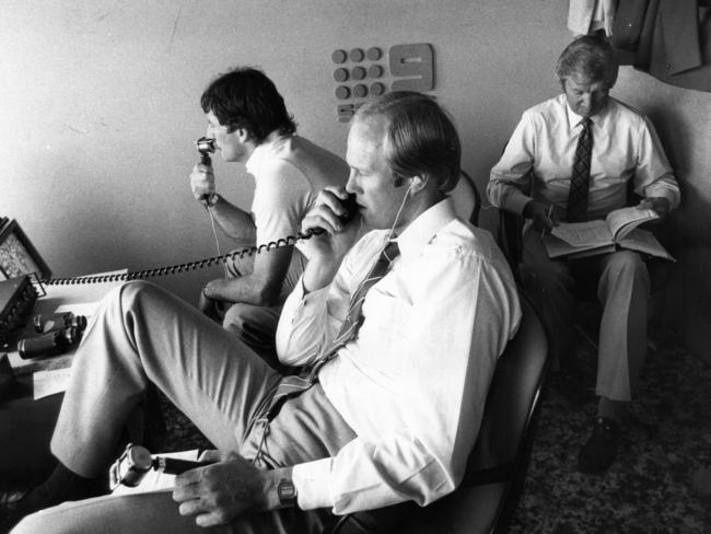 Tony Grieg in the Channel 9 commentary box with Chappell and Benaud.