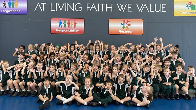 Living Faith Lutheran Primary School: Back row: Gianna, Lucy, Amreen, Asees, Eikanveer, James, Ariel, Remi, Hanchen, Eden, Emily and Rixon-Jay. Middle back row: Finnley, Charlotte, Tadiwa, Myra, Xavier, Daryl, Levi, Molly, Aagam, Ruby, Alonzo, Chloe. Middle front row: Oliver, Nate, Luke, Cayden, Owen, Ayla, Angus, Elsie, Archibald, Isaac, Isla and Cora. Front row: Jaewon, Jaxson, Evie, Kyle, Oliver and Layla. PHOTO: Penelope Pelecas