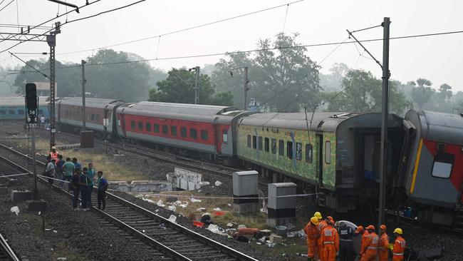 The accident site of a three-train collision. Picture: AFP