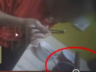 Restaurant caught out in disgusting act. Picture: Fujian Television.