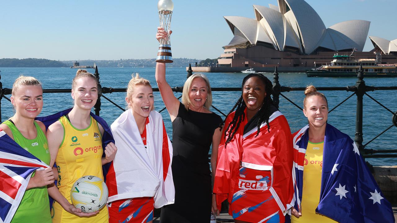 Liz Ellis (centre) helps launch the Netball World Cup that is coming to Australia. Picture: NCA NewsWire / Dylan Coker