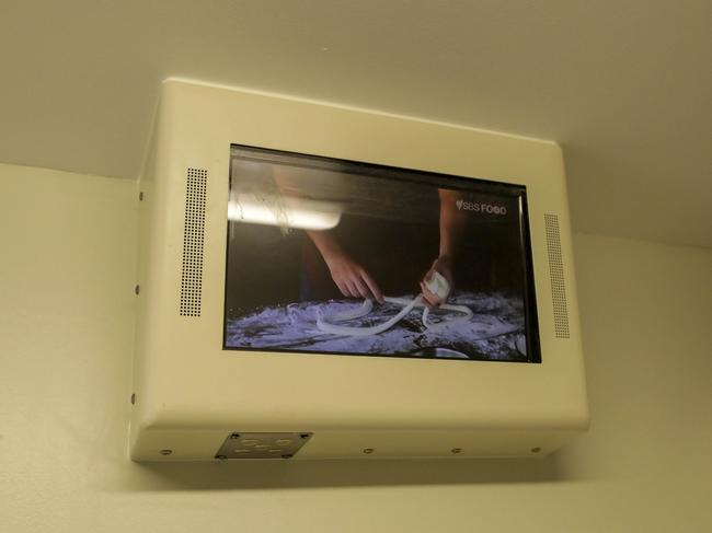 A TV in a cell at the new facility. Picture: Sean Davey