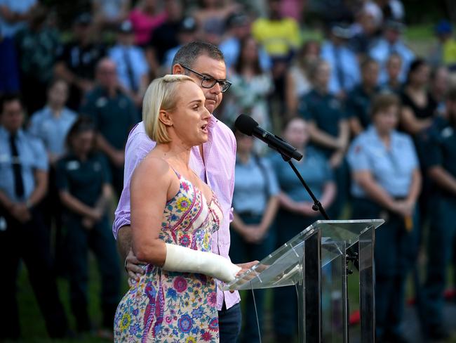 Hannah's best friend Lou Farmer talks at the Vigil. Picture: AAP image, John Gass