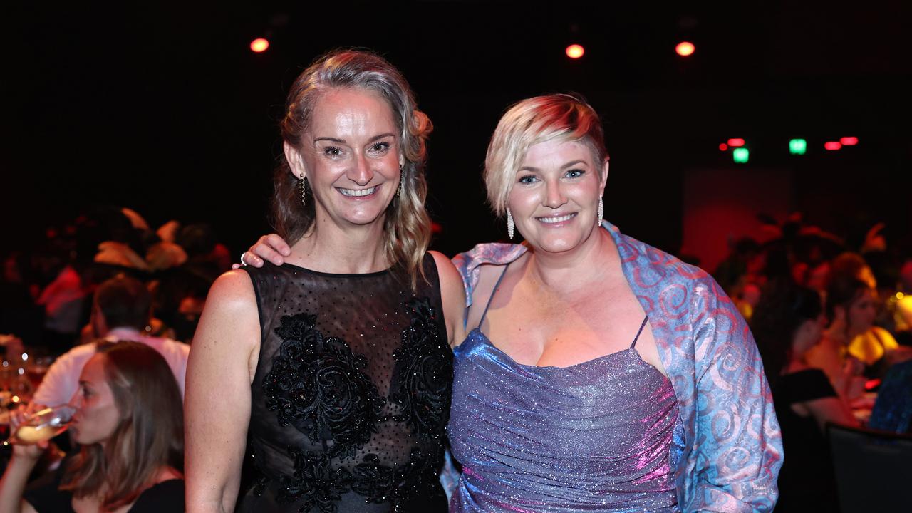 Fiona John and Bec Dent at the Cairns Chamber of Commerce Business Excellence Awards gala dinner, held at the Cairns Convention Centre. Picture: Brendan Radke