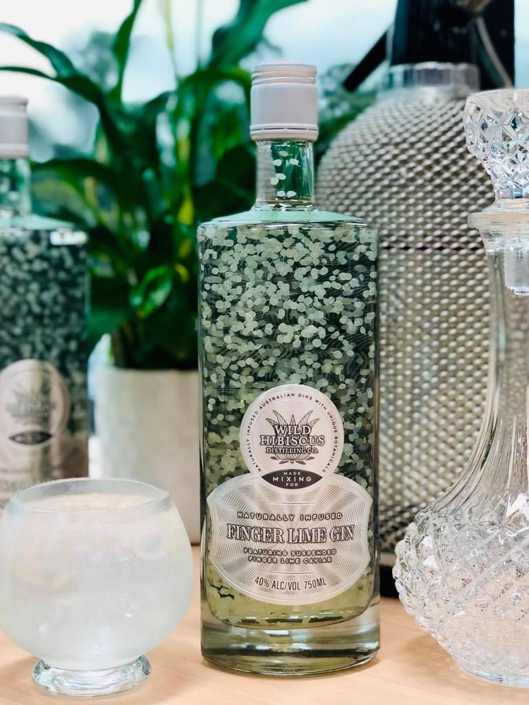 The finger lime gin has the caviar suspended through the bottle. Picture: Supplied