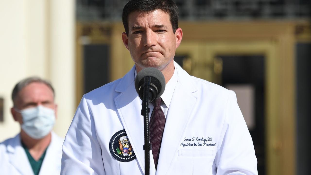 White House physician Dr Sean Conley answering questions today. Picture: Saul Loeb/AFP