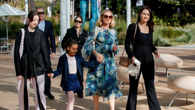 John Olsen’s family including granddaughters Camille Olsen-Ormandy and Georgia Blake arrive for the memorial. Picture: NCA NewsWire/Nikki Short