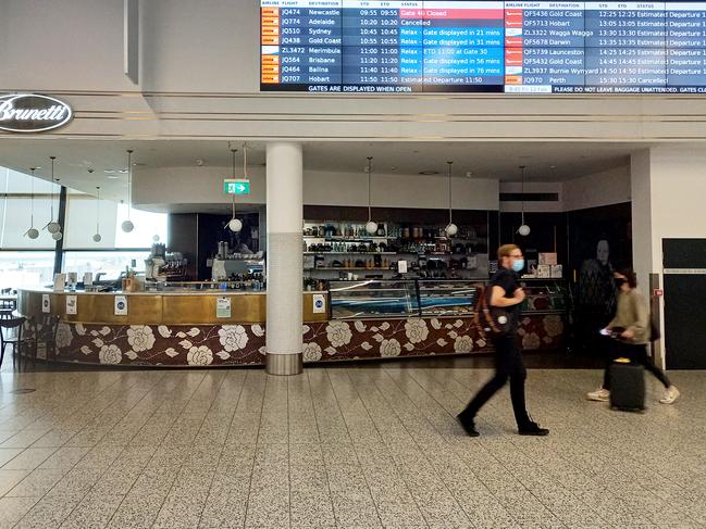 The Brunetti Cafe at Terminal 4 at Melbourne Airport has been closed after it was linked to the most recent COVID cluster. Picture: Andrew Henshaw