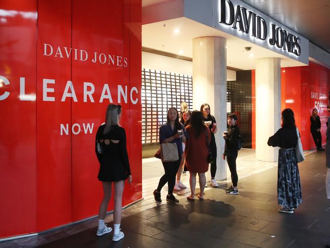 (It was very quiet) People line up for the opening of the Boxing Day sales at David Jones. Monday, December 26, 2022. Picture: David Crosling