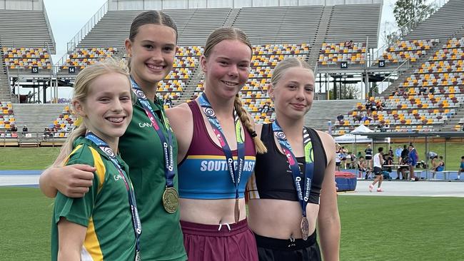 The 14 years pole vault girls. The event was won by Met West's Sadie Bowden, second from left, but there was a dramatic deadheat for third.