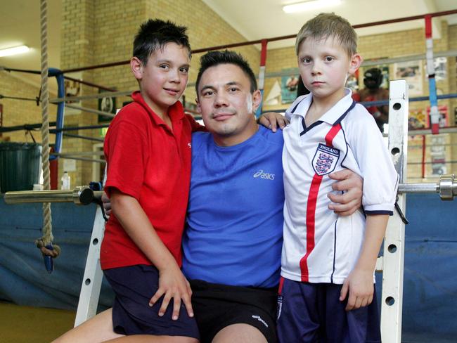 Boxer Kostya Tszyu with sons Timophey (10) and Nikita (7) at PCYC at Rockdale park in Sydney. Tim Tszyu.