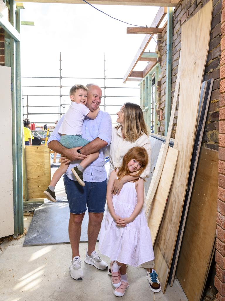 Kerrie-Ann, husband Andrew Jones, daughter Poppy and son Ari mid renovation. Picture: Darren Leigh Roberts.