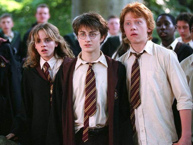 in this image released by Warner Bros., from left, Emma Watson as Hermione Granger, Daniel Radcliffe as Harry Potter and Rupert Grint as Ron Weasley are shown in a scene from 'Harry Potter and the Prisoner of Azkaban.' (AP Photo / Warner Bros., Murray Close)