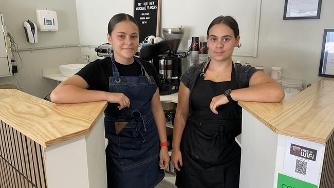 Cafe Nova co-owner Angel Houghton and staff member Iris Scott show off their newly created service area. Picture: Leighton Smith.